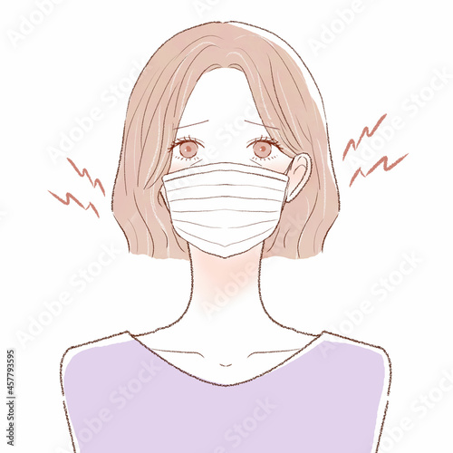 マスク着用による摩擦・炎症に悩む中年女性