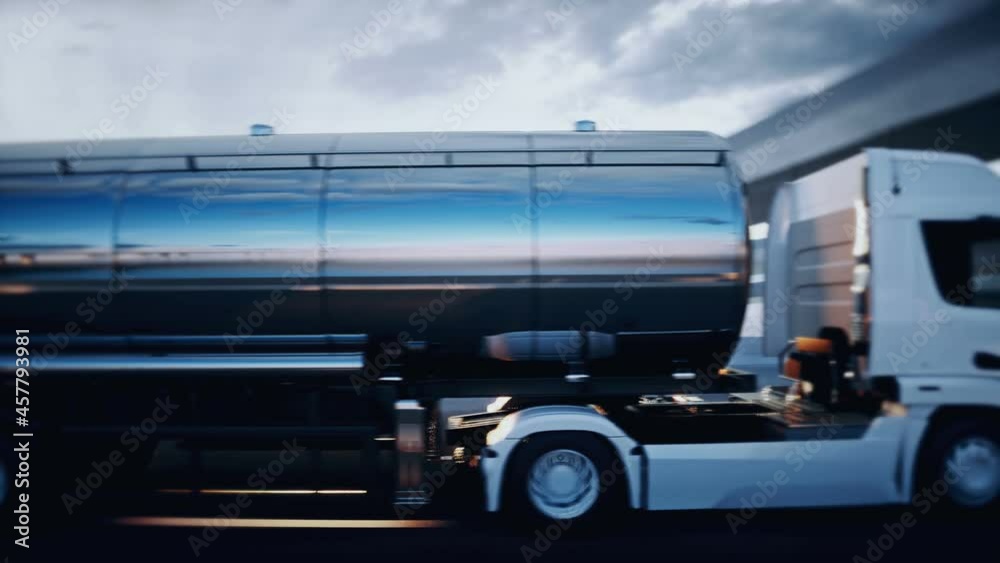 3d generic oil truck on highway. Very fast driving. Delivery concept. Realistic 4k animation.