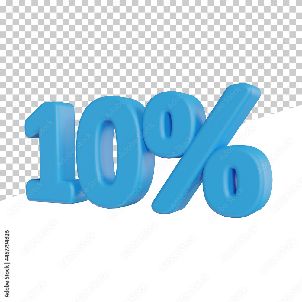 3D render blue text 10 percent off on transparent background 3D render blue text 10 percent off on transparent background