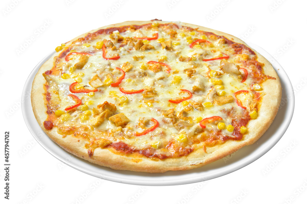 Fresh pizza isolated on white background. Original italian classic delicious pizza. Menu italin food traditional cuisine