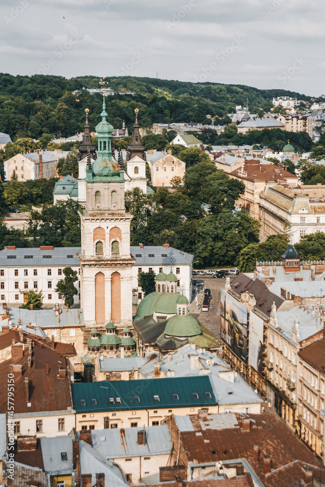 View at city center of Lviv from City Council Ratusha.