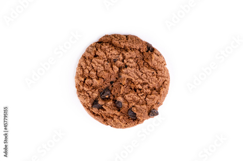 Delicious tasty snack of brown cookies with chocolate chip isolated on white background