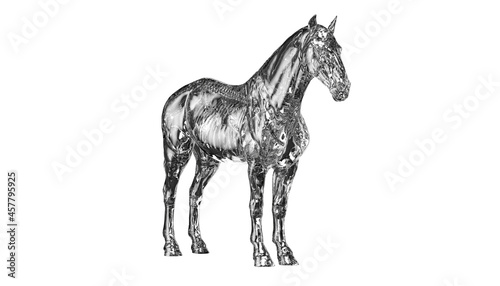 Transparent crystal horse with visible skeleton  3d rendering  3d illustration