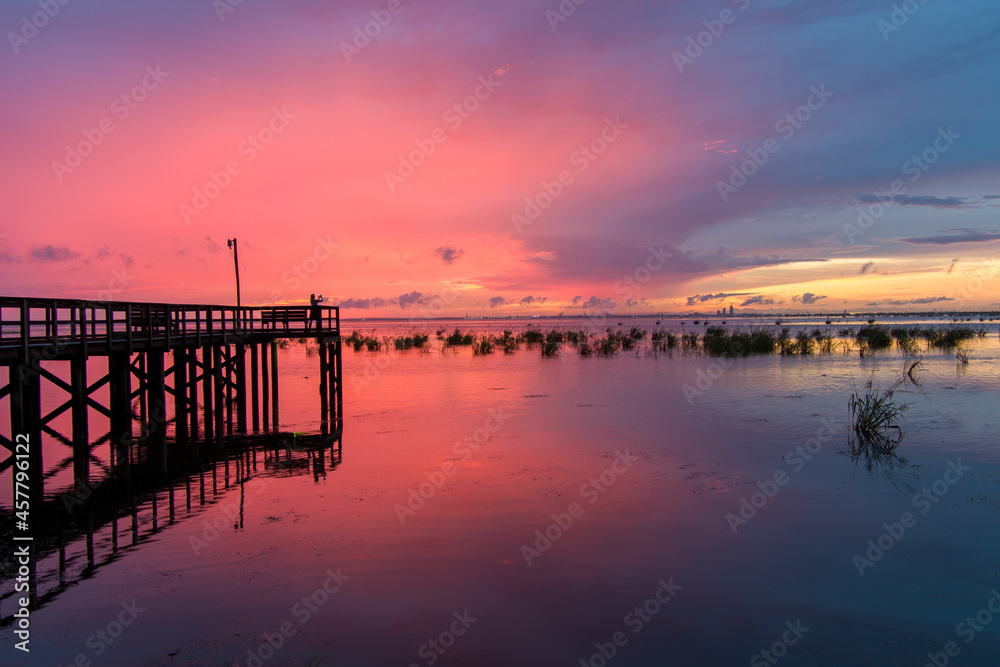 Mobile Bay pier at sunset 