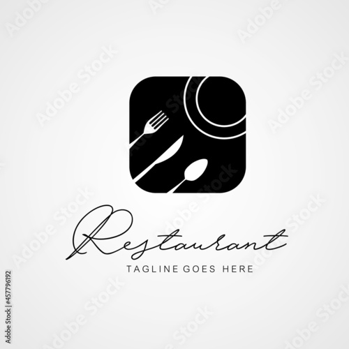 Restaurant logo with Plate, Spoon, Fork and Knife. Restaurant Logo Design