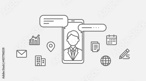 スマートフォンでビデオ通話やweb会議をする男性