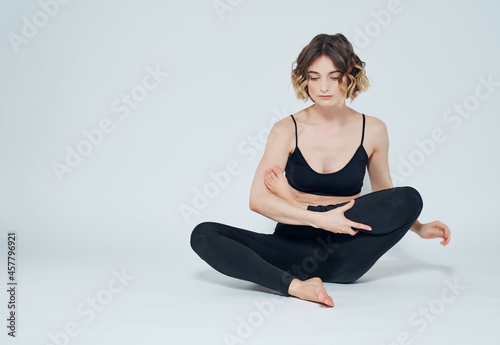 woman gymnast yoga balance isolated background