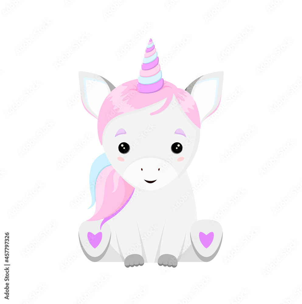 Cute unicorn on a white background. Children's illustration of an animal in a cartoon style. Cute unicorn on a white background. Children's illustration of an animal in a cartoon style.