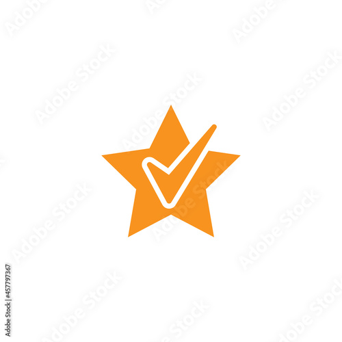 Valid Seal icon. Golden star with white tick. Flat OK sticker icon. Isolated on white.