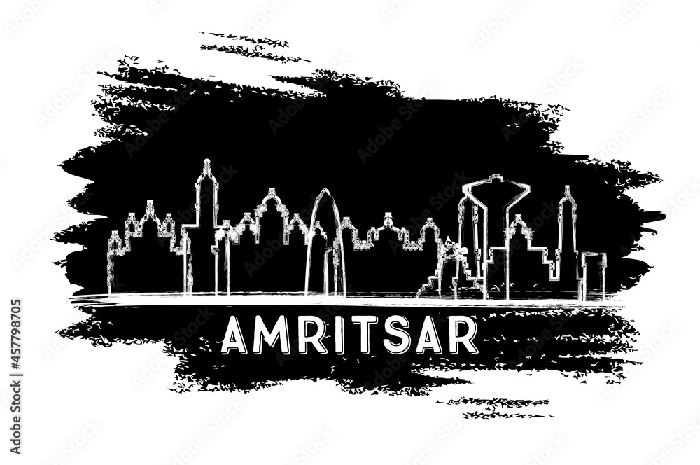Amritsar India City Skyline Silhouette. Hand Drawn Sketch.