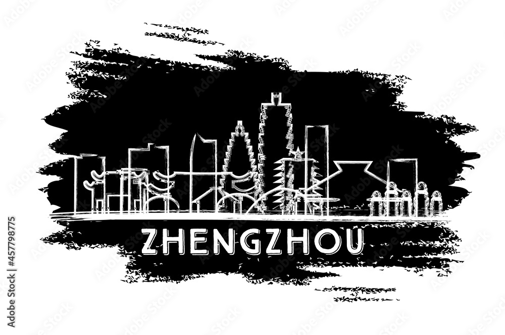 Zhengzhou China City Skyline Silhouette. Hand Drawn Sketch.