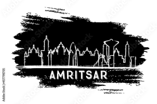 Amritsar India City Skyline Silhouette. Hand Drawn Sketch.