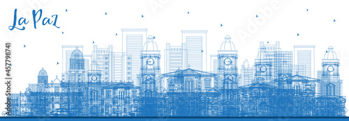 Outline La Paz Bolivia City Skyline with Blue Buildings.