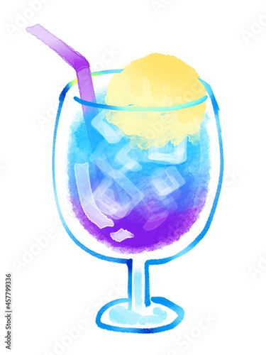 クリームソーダの水彩イラスト　青と紫　グラデーション