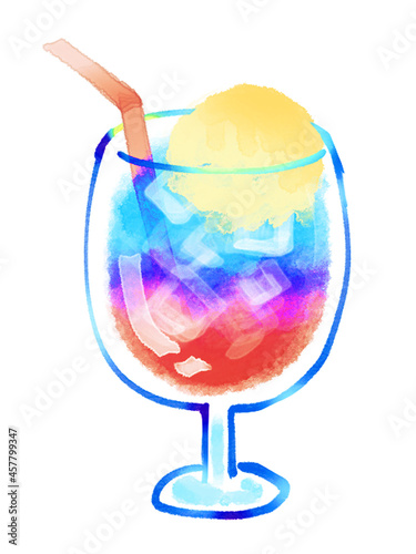 クリームソーダの水彩イラスト　赤と青　グラデーション