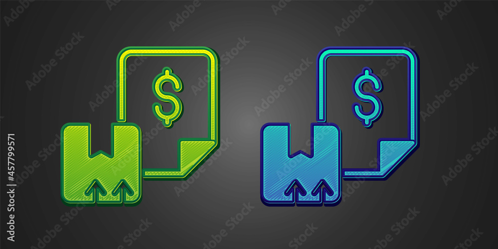 Green and blue Waybill icon isolated on black background. Vector Green and blue Waybill icon isolated on black background. Vector