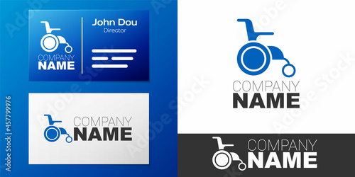 Logotype Wheelchair for disabled person icon isolated on white background. Logo design template element. Vector