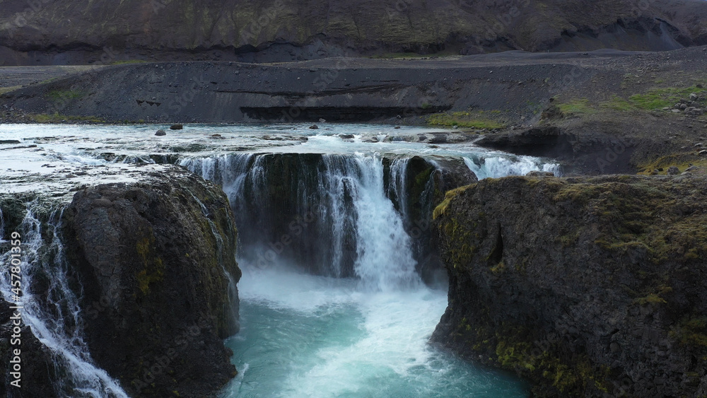 Naklejka premium Sigöldufoss Waterfall in Icealand aerial view , September, 2021