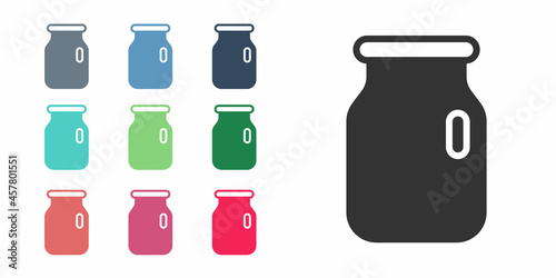 Black Glass jar with screw-cap icon isolated on white background. Set icons colorful. Vector