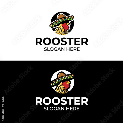 Rooster head logo design template wearing a traditional mexican hat. Graphic symbol for corporate business identity