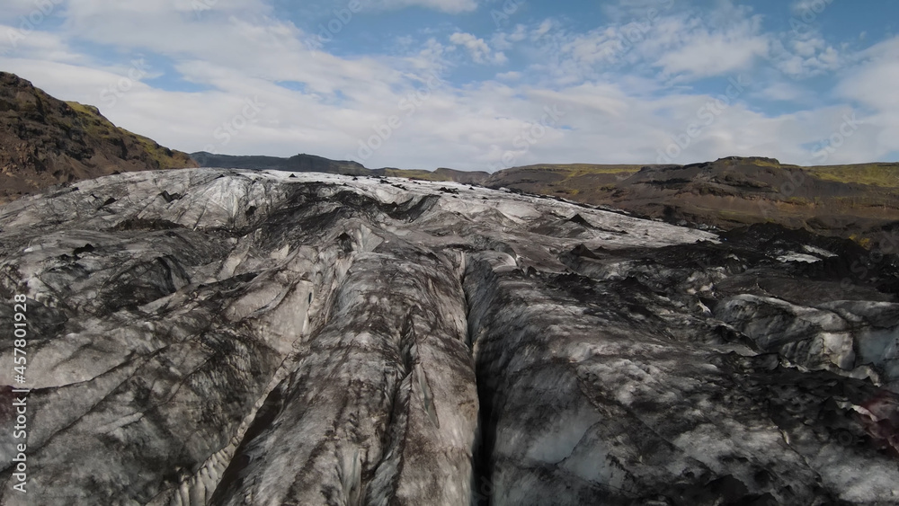 Obraz premium Aerial view over Solheimajokull Glacier Lagoon, Iceland , September 2021 