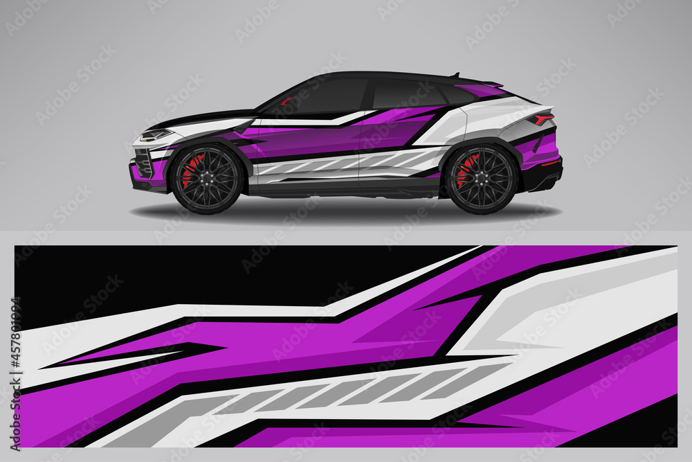 Wrap car vector design decal. Graphic abstract line racing background design for vehicle, race car, rally, adventure livery camouflage.