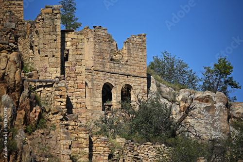 The ruins of the abandoned village of Gamsutl, located high in the mountains. Republic of Dagestan, Russia
