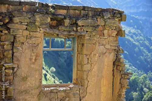 The ruins of the abandoned village of Gamsutl, located high in the mountains. Republic of Dagestan, Russia