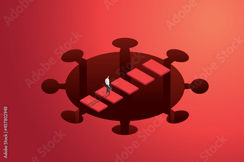 Businessmen overcome germs by walk over pass COVID-19.