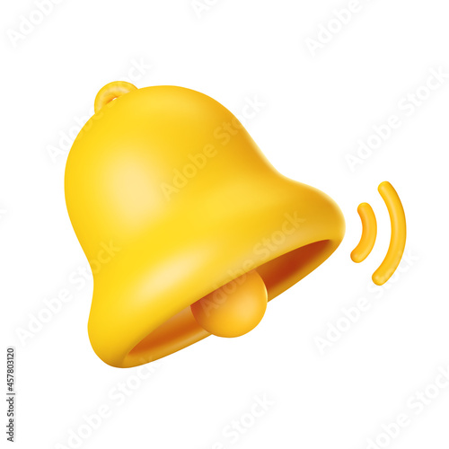 3d notification bell icon isolated on white background. 3d render yellow ringing bell with new notification for social media reminder. Realistic vector icon.