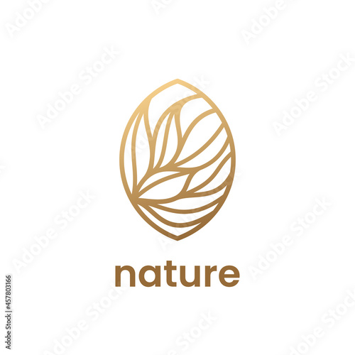 Fototapeta Naklejka Na Ścianę i Meble -  Nature logo template. Abstract golden leaves in outline style. Stock vector illustration for eco concepts, spa, cosmetics.