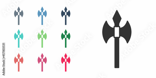 Black Medieval axe icon isolated on white background. Battle axe, executioner axe. Medieval weapon. Set icons colorful. Vector