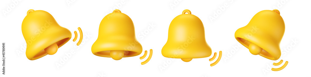 3d notification bell icon set isolated on white background. 3d render ...
