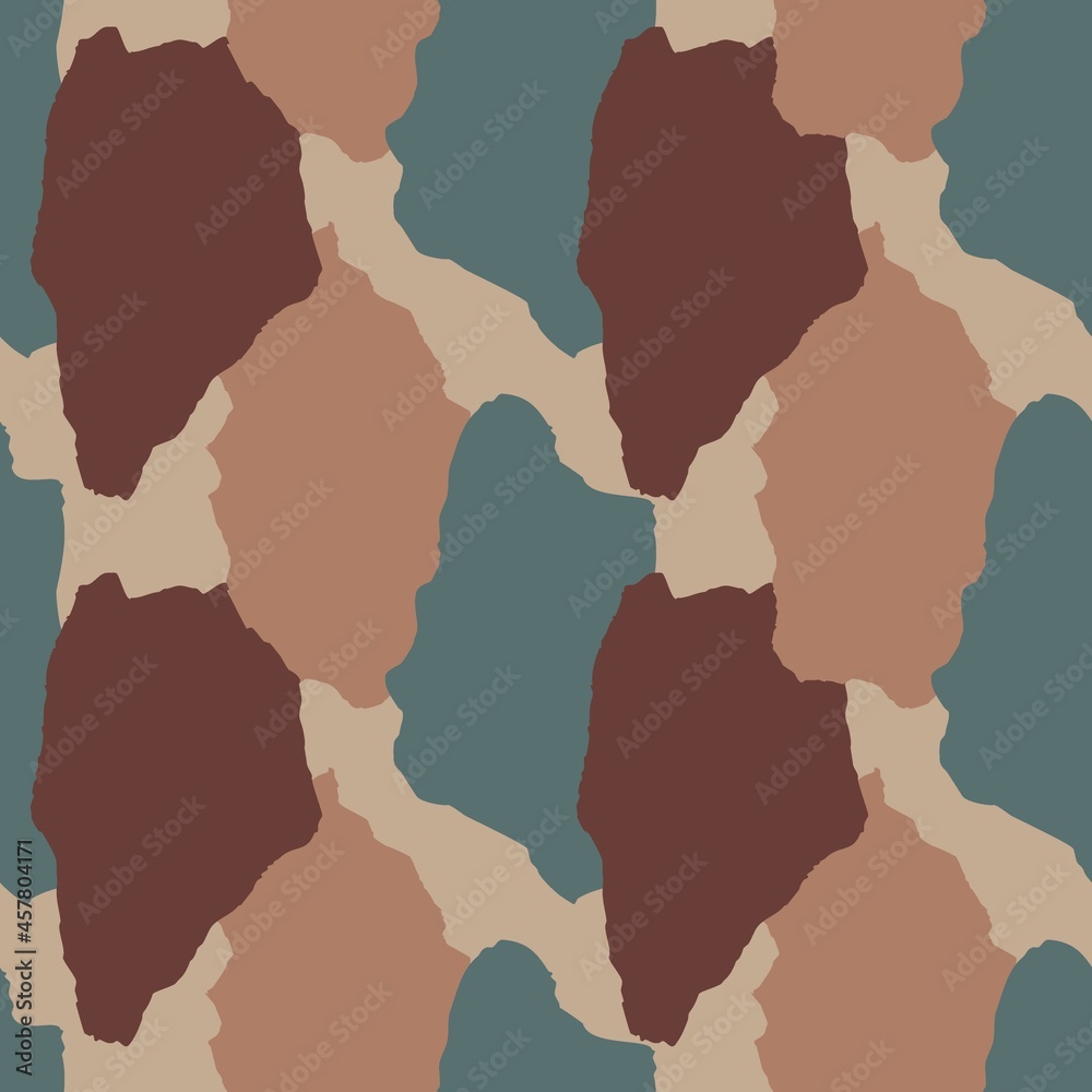 Abstract vector seamless pattern with overlapping ripped shapes in cream, brown colors.  Military style background. Modern repeating cover for fabrics, wrapping, packaging, textile and other design. 