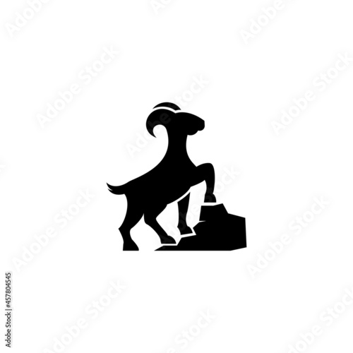 simple goat logo standing proud in stone,silhouette goat,vector template icon modern