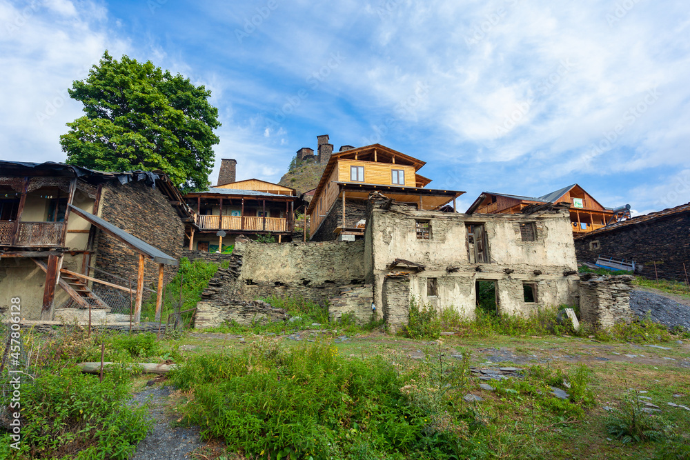The Upper Omalo village and the fortress Keselo. Travel to the Georgia