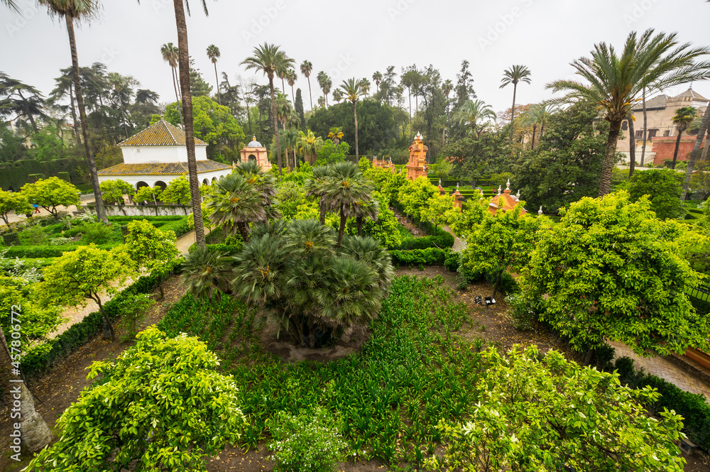 View of the garden in the Alcazar palace View of the garden in the Alcazar palace