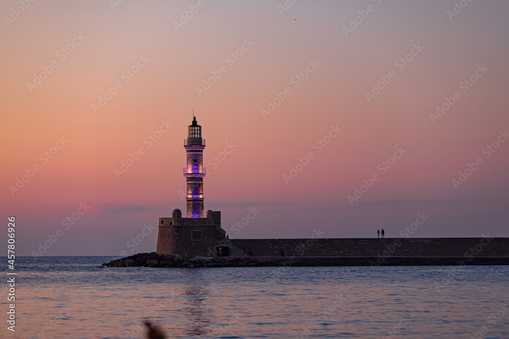 Chania lighthouse at dusk