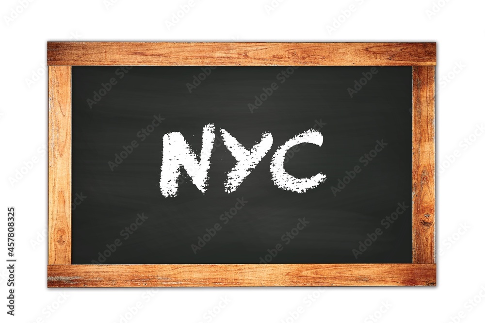 NYC text written on wooden frame school blackboard. NYC text written on wooden frame school blackboard.