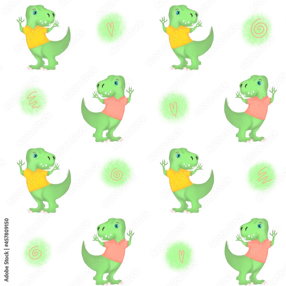 Obraz premium Seamless dino pattern on white background
