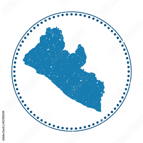 Liberia sticker. Travel rubber stamp with a map of the country, vector illustration. Can be used as an insignia, logotype, label, sticker, or badge of Liberia.