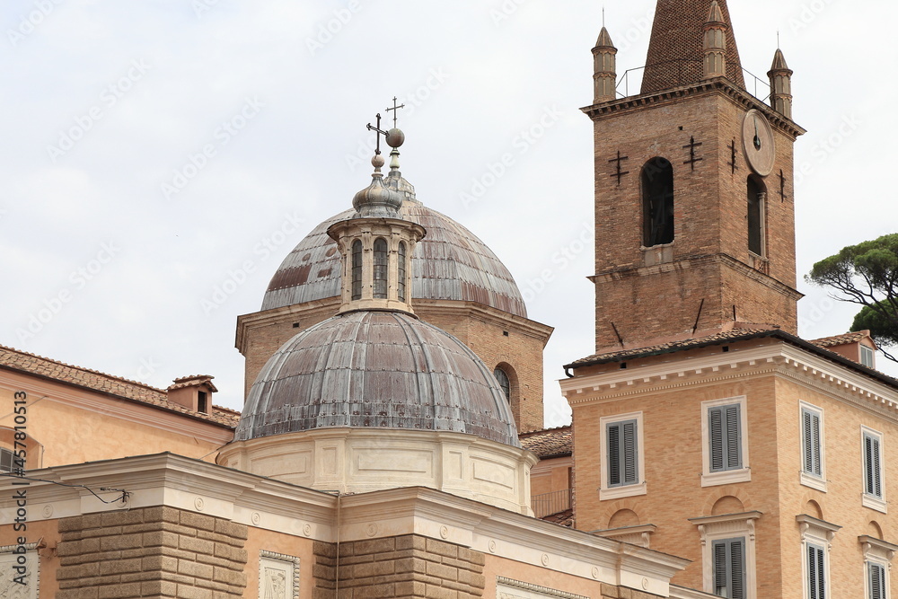 Santa Maria del Popolo Church Domes and Bell Tower in Rome, Italy