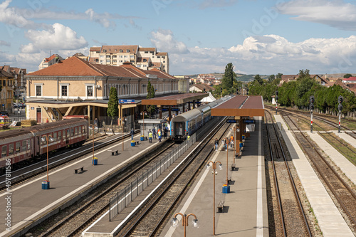Connecting Europe Express train in the Sibiu city station, Transylvania region, Romania