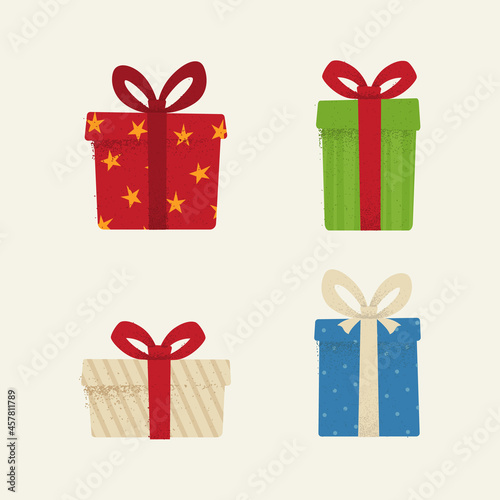 Set of textured icons of gift boxes.