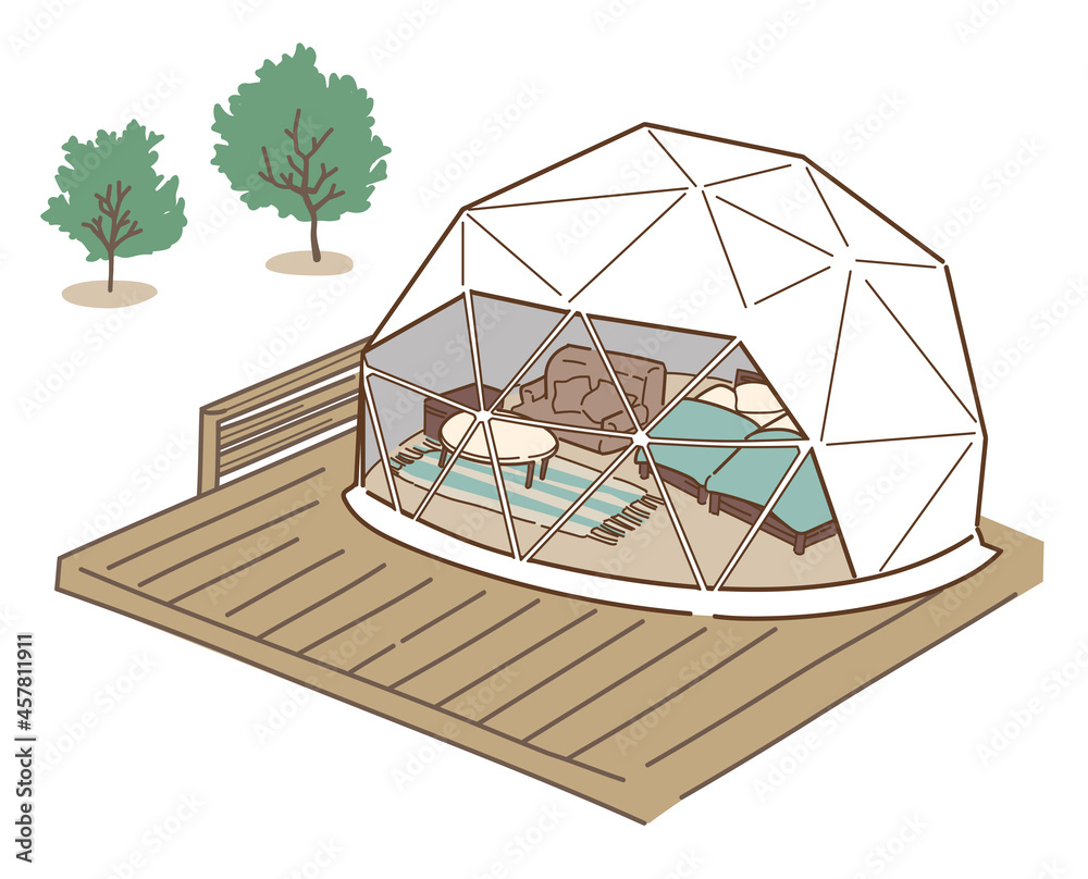 ドーム型テントでグランピング シンプルイラスト Stock Vector Adobe Stock