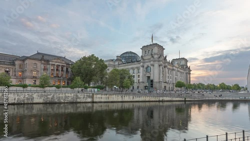 Berlin, Germany. Reichstag Building - day to night time lapse
 photo