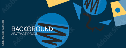 Abstract background. Blocks, lines, triangles, circles composition. Techno or business concept for wallpaper, banner, background, landing page