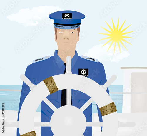Captain of a boat with wheel. vector