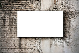 Blank white banner with mock up fixed on old brick wall