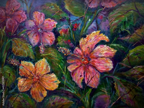 art  Oil painting Fine art Thailand   hibiscus rosa-sinensis   Flower